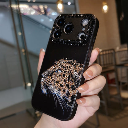 Handmade Minimalism Bling Rhinestone Leopard Head Case For iPhone