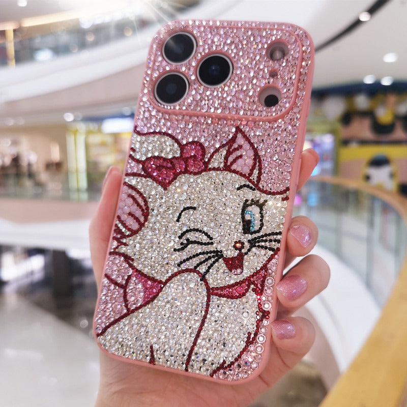 Handmade Rhinestone Pink Marie Cat iPhone Case Bling Crystal Cover