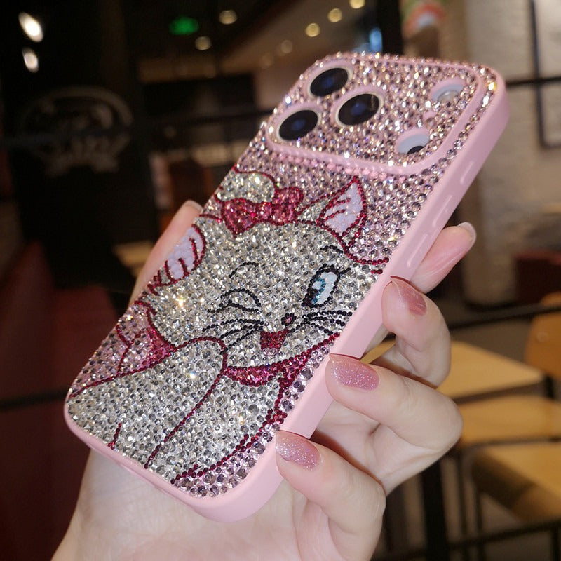 Handmade Rhinestone Pink Marie Cat iPhone Case Bling Crystal Cover
