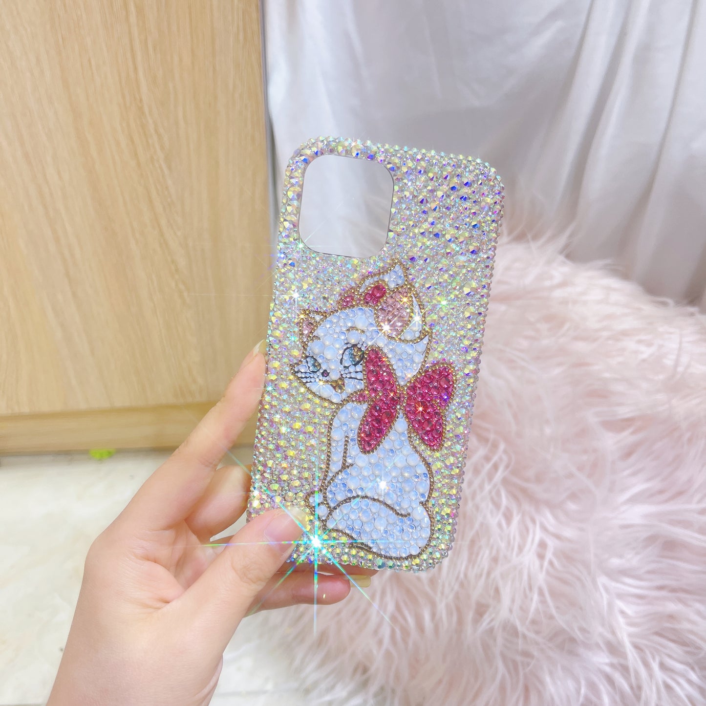Handmade Bling AB Rhinestone Marie Cat iPhone Case