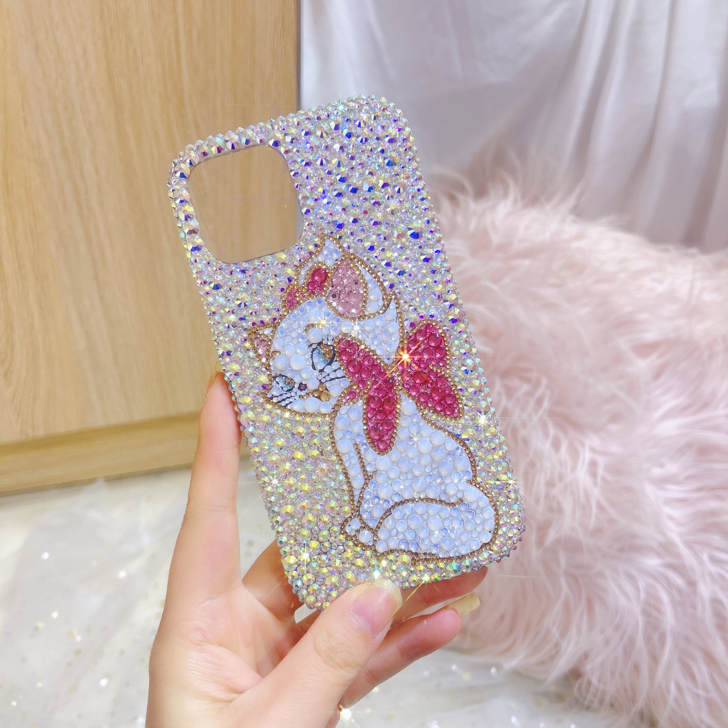 Handmade Bling AB Rhinestone Marie Cat iPhone Case