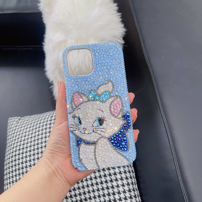 Handmade Bling Blue Rhinestone Marie Cat iPhone Case