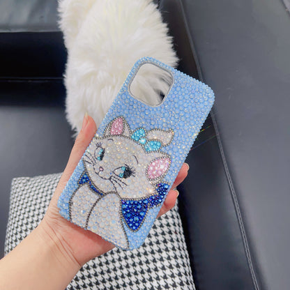 Handmade Bling Blue Rhinestone Marie Cat iPhone Case