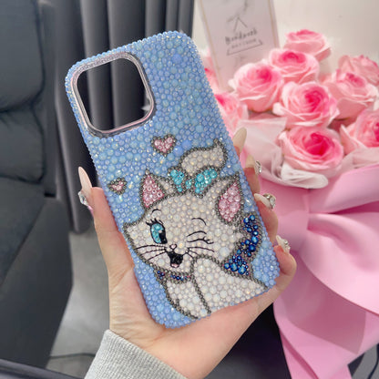Handmade Gorgeous Bling Blue Crystal Marie Cat iPhone Case