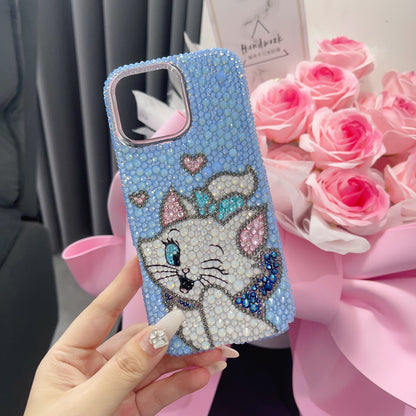Handmade Gorgeous Bling Blue Crystal Marie Cat iPhone Case