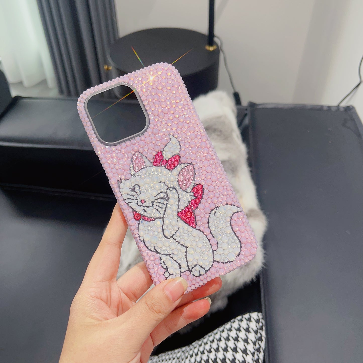 Handmade Bling Pink Rhinestone Marie Cat iPhone Case