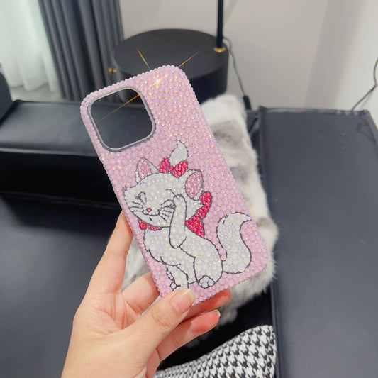 Handmade Bling Pink Rhinestone Marie Cat iPhone Case