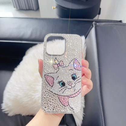 Handmade Bling White Rhinestone Marie Cat iPhone Case