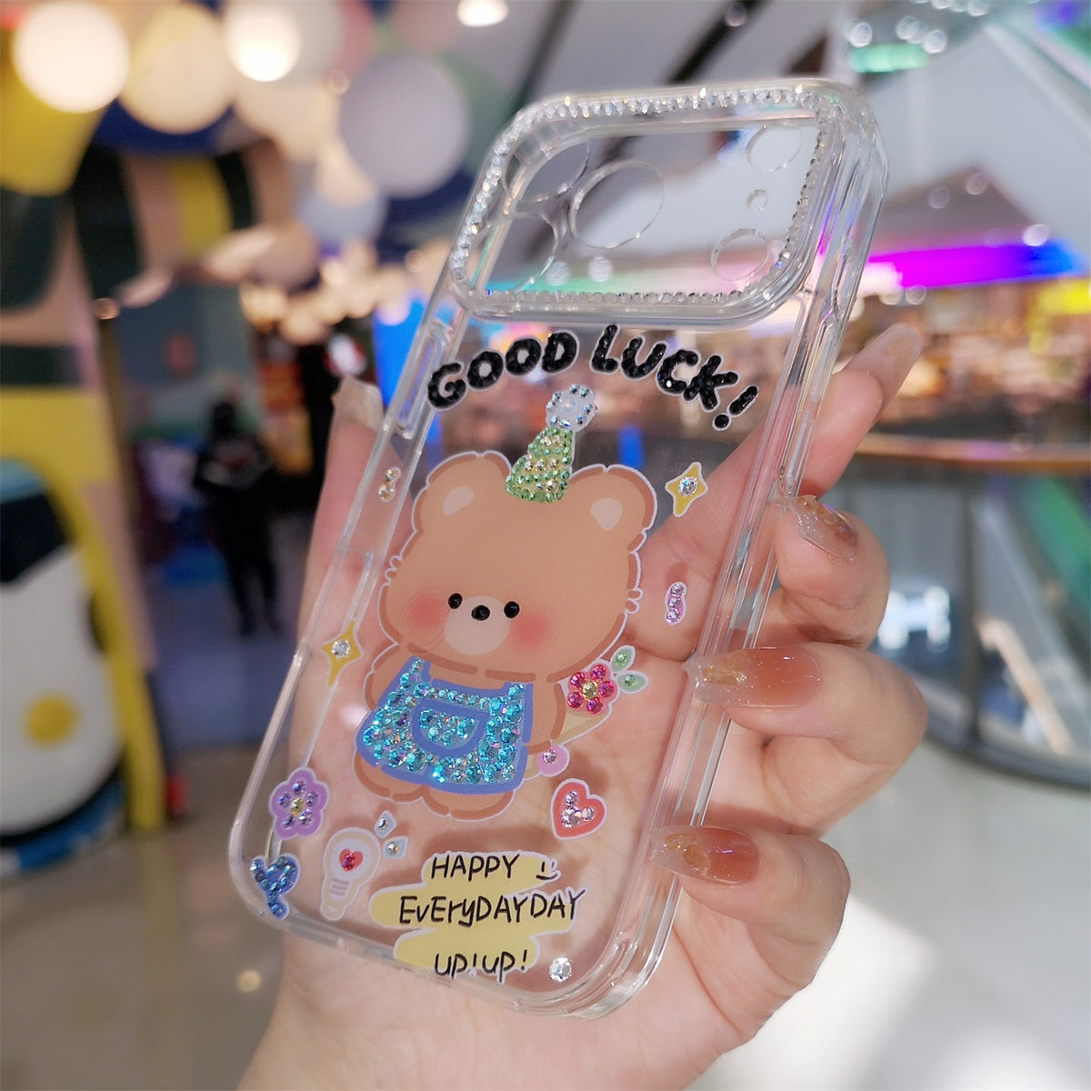 Handmade Minimalism Bling Rhinestone Cartoon Bear Case For iPhone