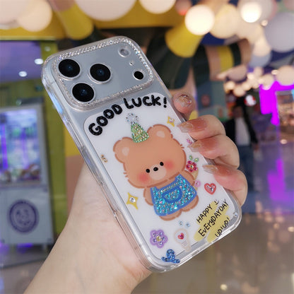Handmade Minimalism Bling Rhinestone Cartoon Bear Case For iPhone