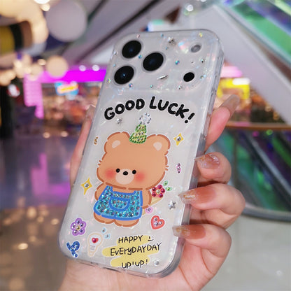 Handmade Minimalism Bling Rhinestone Cartoon Bear Case For iPhone