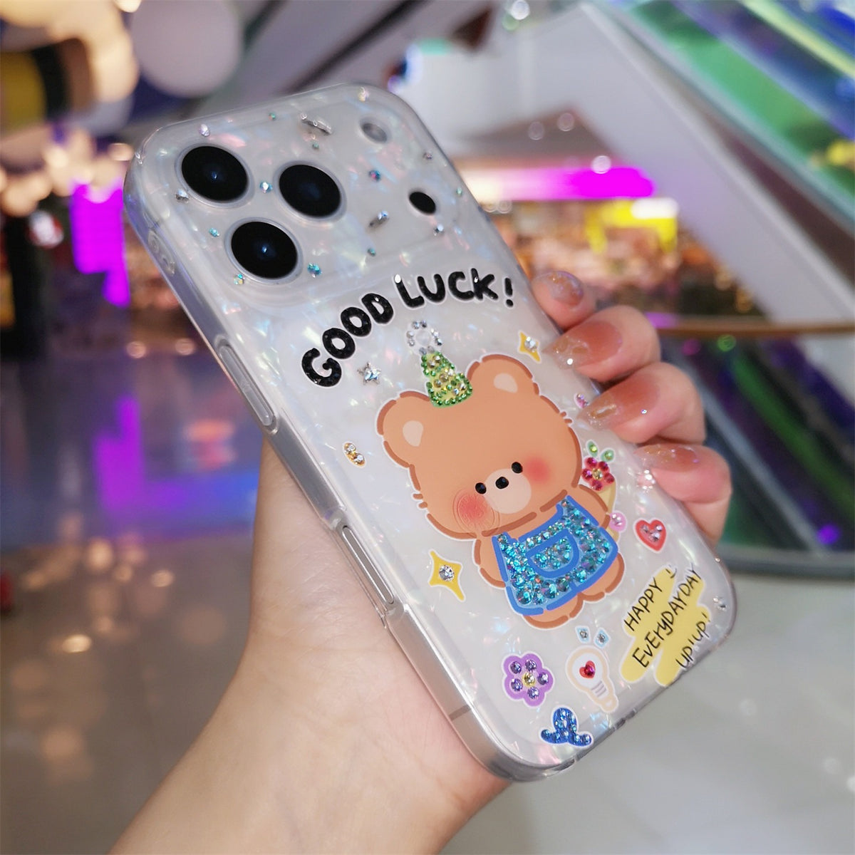 Handmade Minimalism Bling Rhinestone Cartoon Bear Case For iPhone