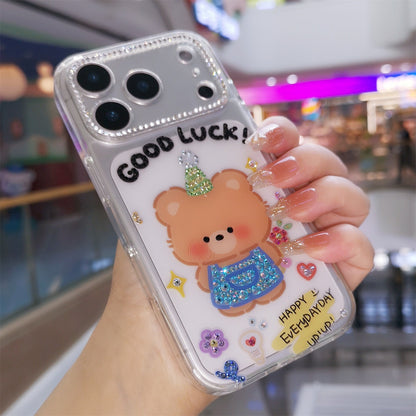 Handmade Minimalism Bling Rhinestone Cartoon Bear Case For iPhone