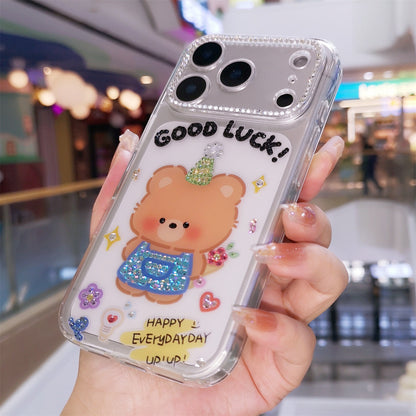 Handmade Minimalism Bling Rhinestone Cartoon Bear Case For iPhone