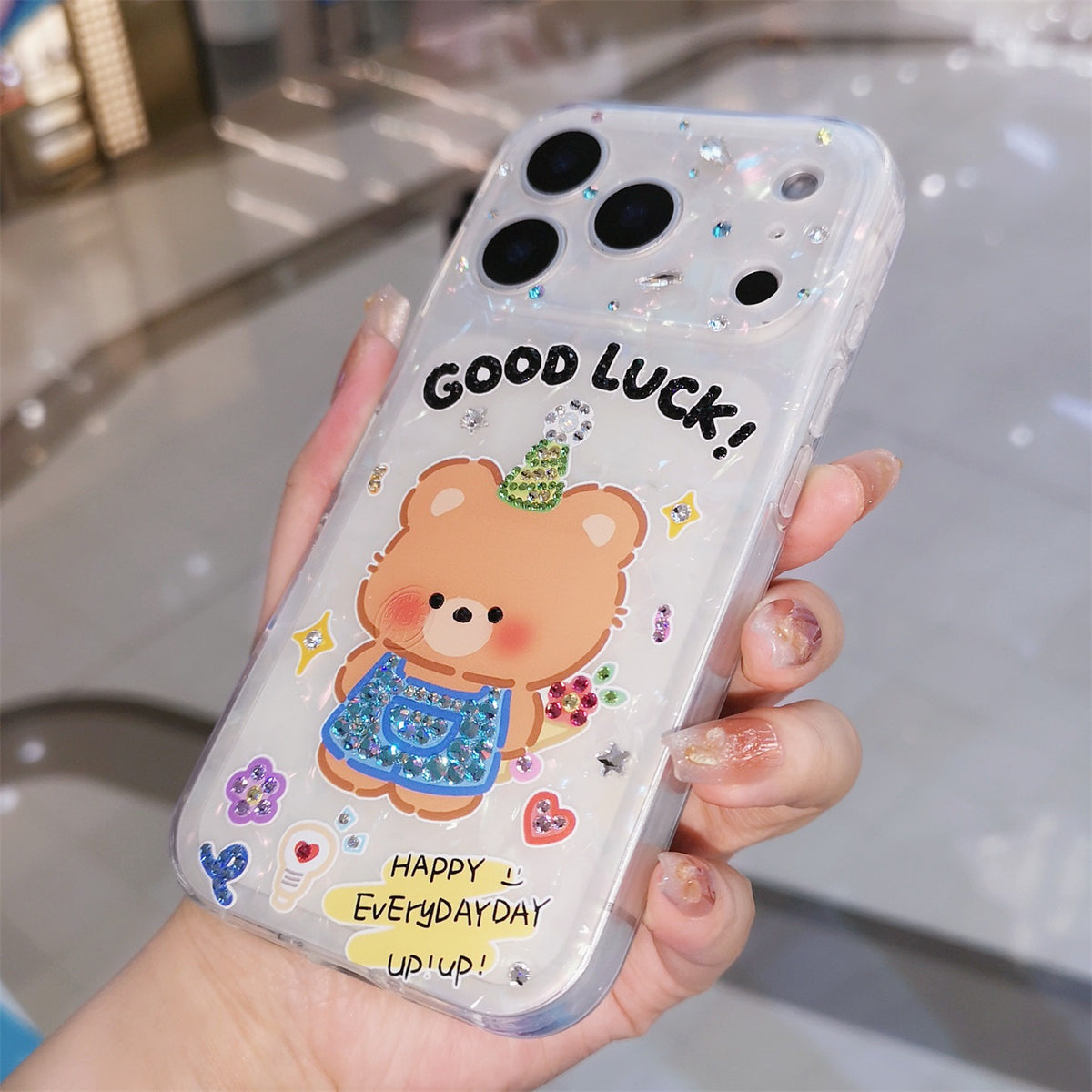 Handmade Minimalism Bling Rhinestone Cartoon Bear Case For iPhone