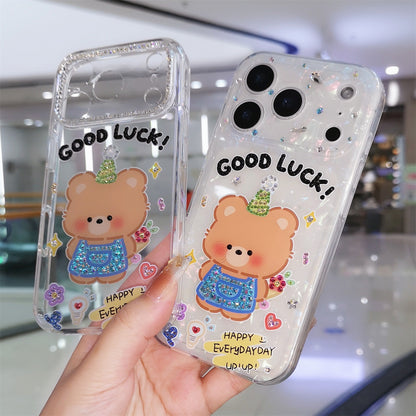Handmade Minimalism Bling Rhinestone Cartoon Bear Case For iPhone