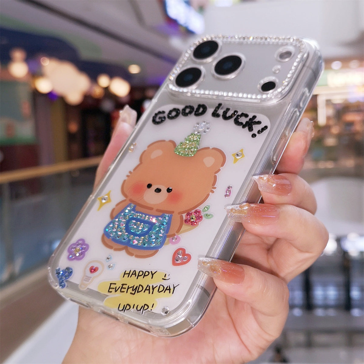 Handmade Minimalism Bling Rhinestone Cartoon Bear Case For iPhone