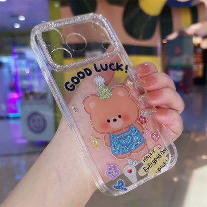 Handmade Minimalism Bling Rhinestone Cartoon Bear Case For iPhone