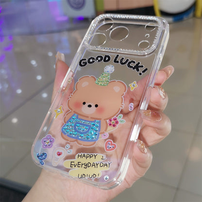 Handmade Minimalism Bling Rhinestone Cartoon Bear Case For iPhone