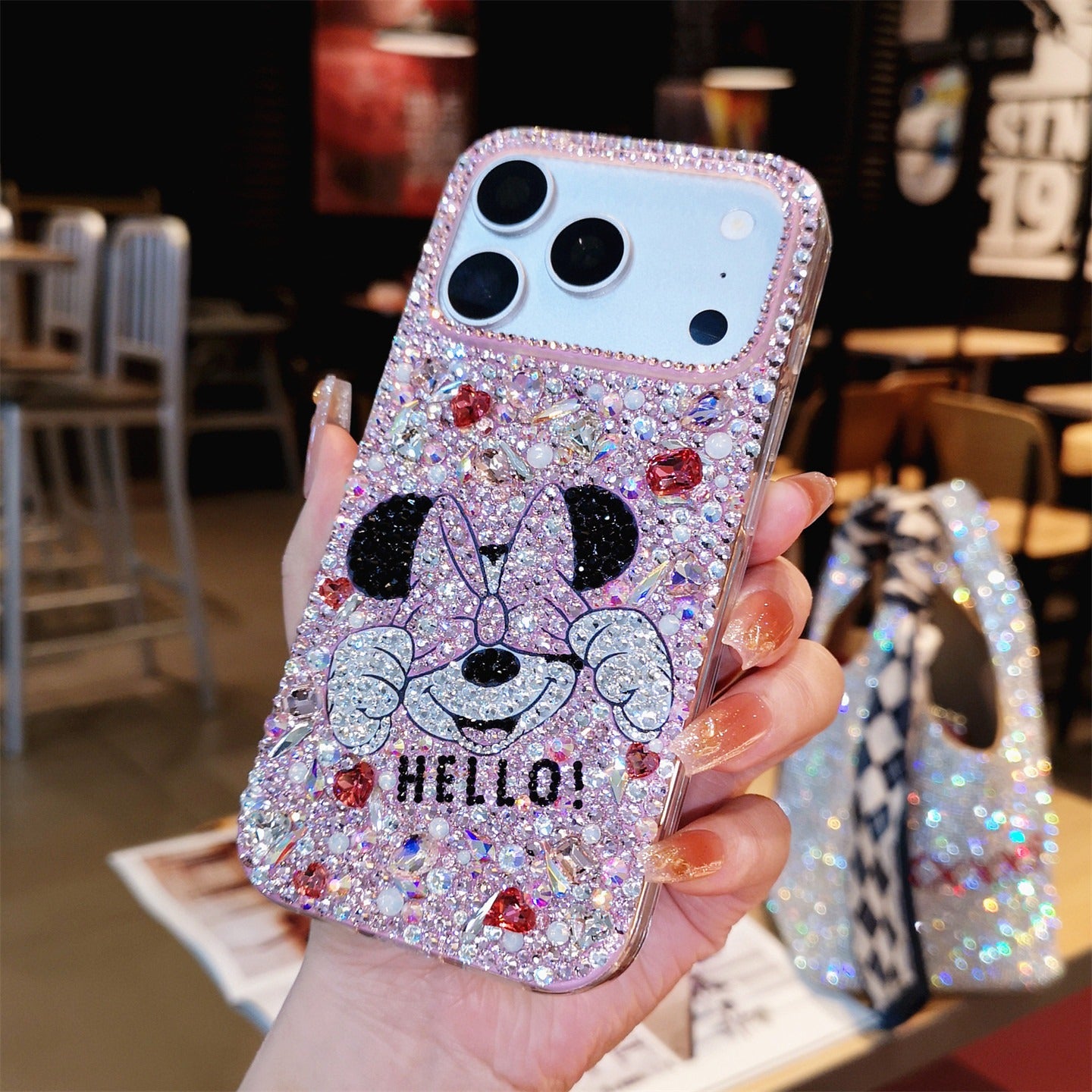 Handmade Rhinestone Pink Minnie iPhone Case Bling Crystal Cover