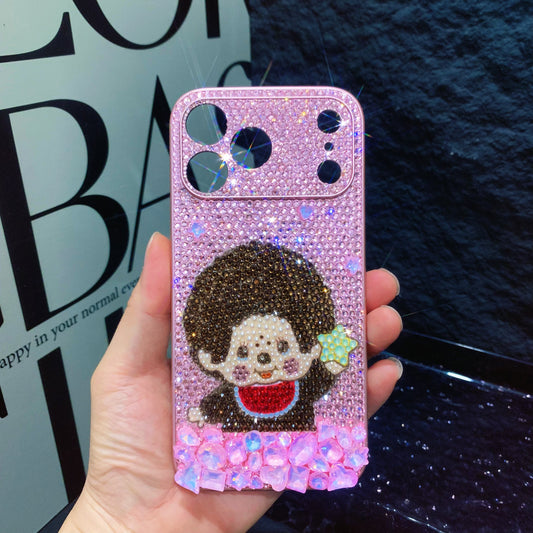 Funda de iPhone Artesanal con Cristales Rosados Monchhichi