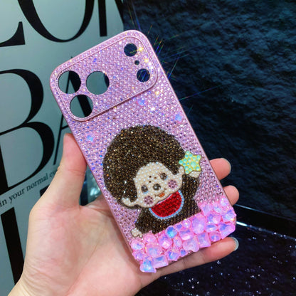 Funda de iPhone Artesanal con Cristales Rosados Monchhichi