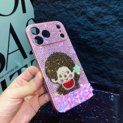 Funda de iPhone Artesanal con Cristales Rosados Monchhichi
