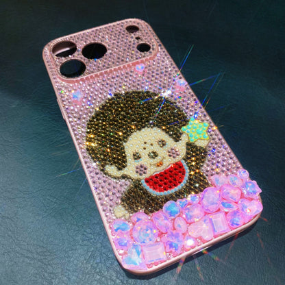 Funda de iPhone Artesanal con Cristales Rosados Monchhichi