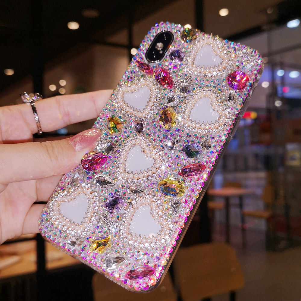 Handmade iPhone Case Luxury Bling Rhinestone Hearts Back Case