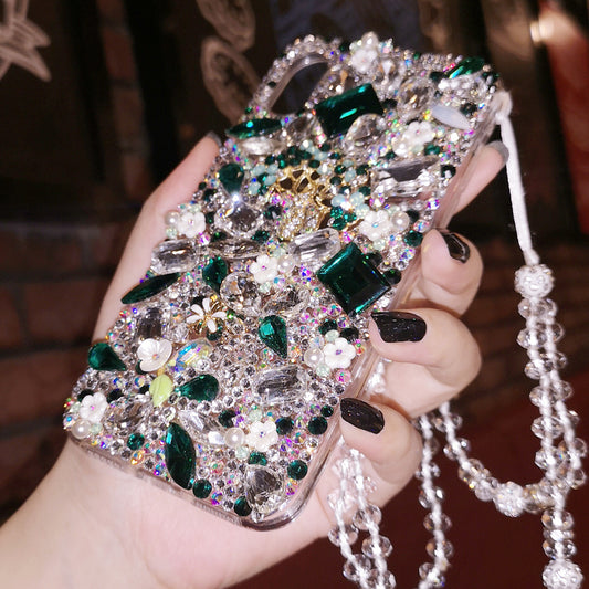 Handmade iPhone Case Luxury Bling Rhinestone and Emerald Stone with Lanyard