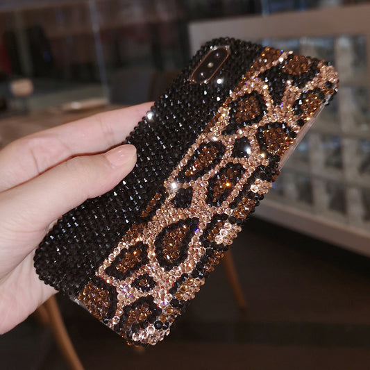 Handmade iPhone Case Luxury Bling Black Rhinestone Leopard Back Case