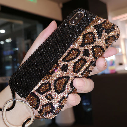 Handmade iPhone Case Luxury Bling Black Rhinestone Leopard Back Case