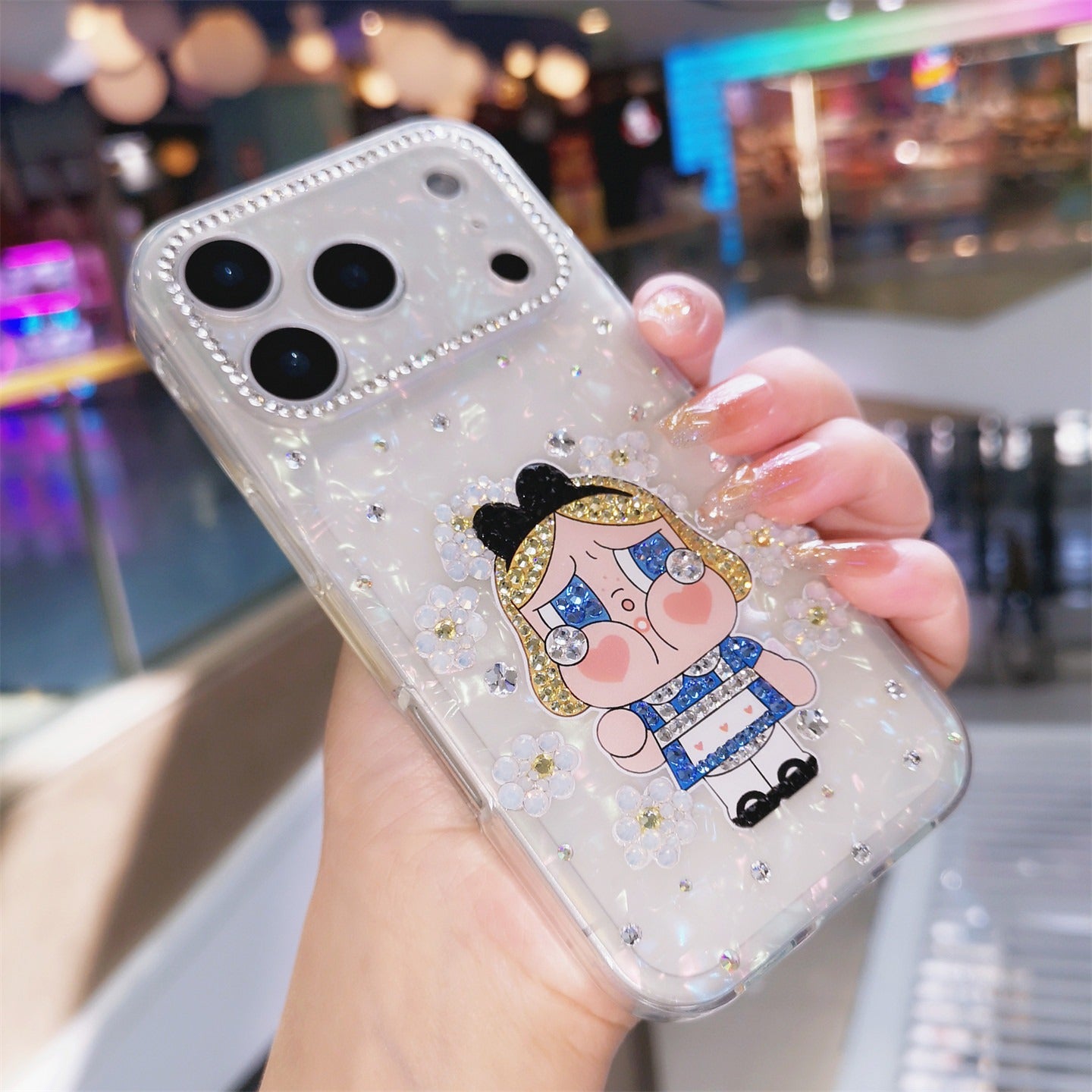 Handmade Minimalism Bling Rhinestone Cute Crybaby iPhone Case