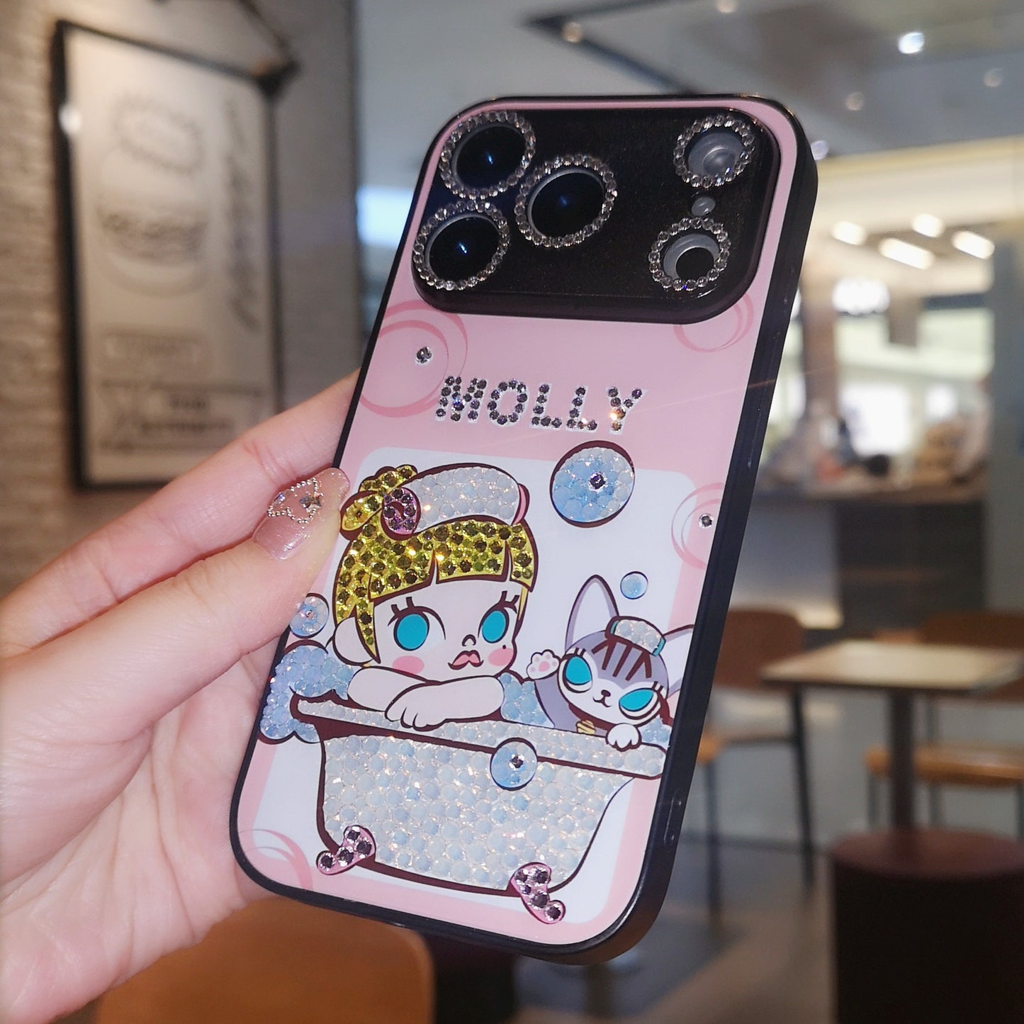 手作りiPhoneケース キラキララインストーン かわいいちびまる子ちゃんケース