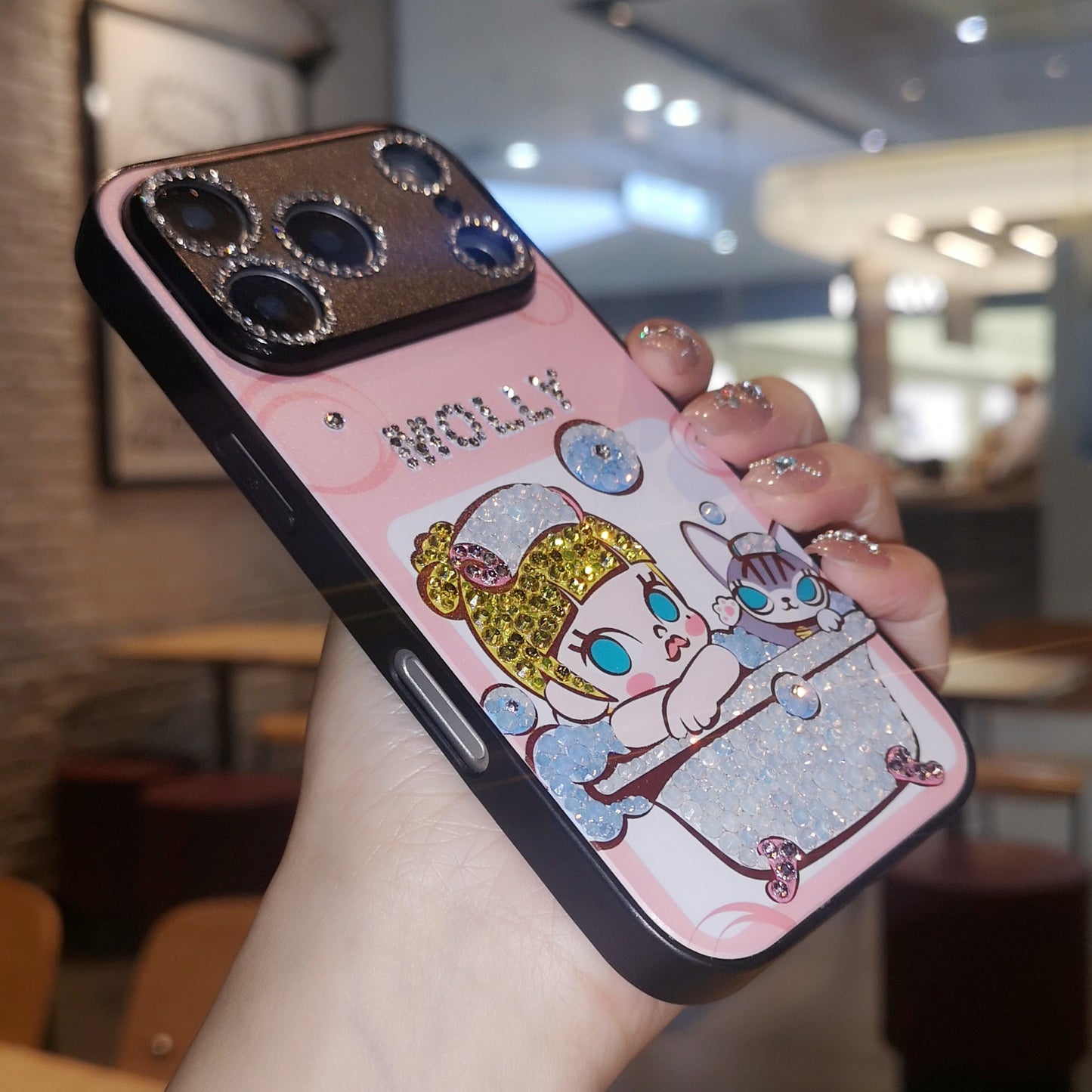 手作りiPhoneケース キラキララインストーン かわいいちびまる子ちゃんケース