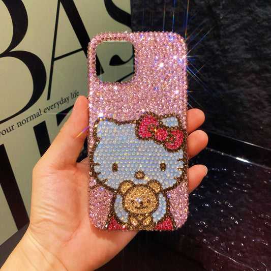 Handmade iPhone Case Bling Pink Rhinestone Hello Kitty & Cute Bear