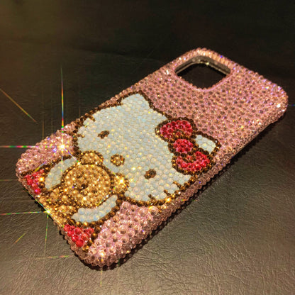 Handmade iPhone Case Bling Pink Rhinestone Hello Kitty & Cute Bear