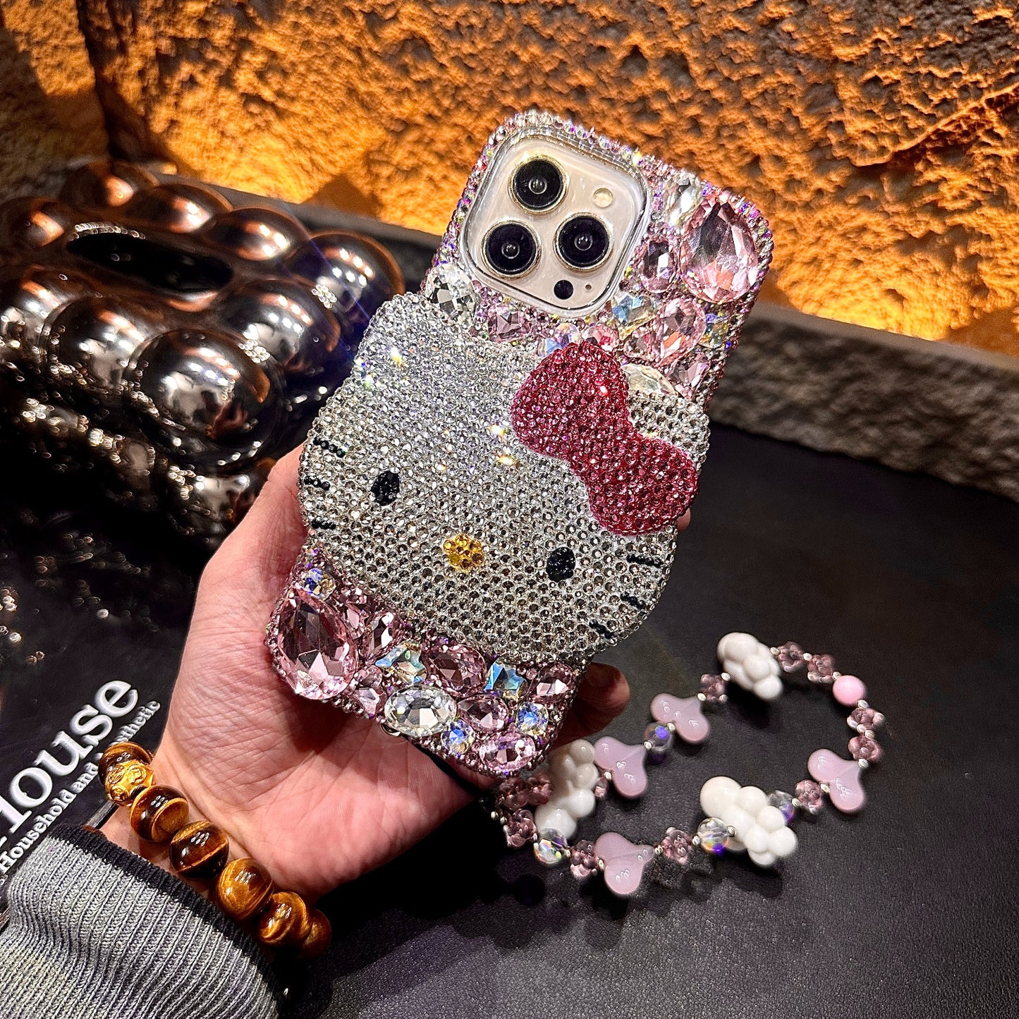 3D Hello Kitty Gorgeous Bling Pink Gem For iPhone Samsung Case