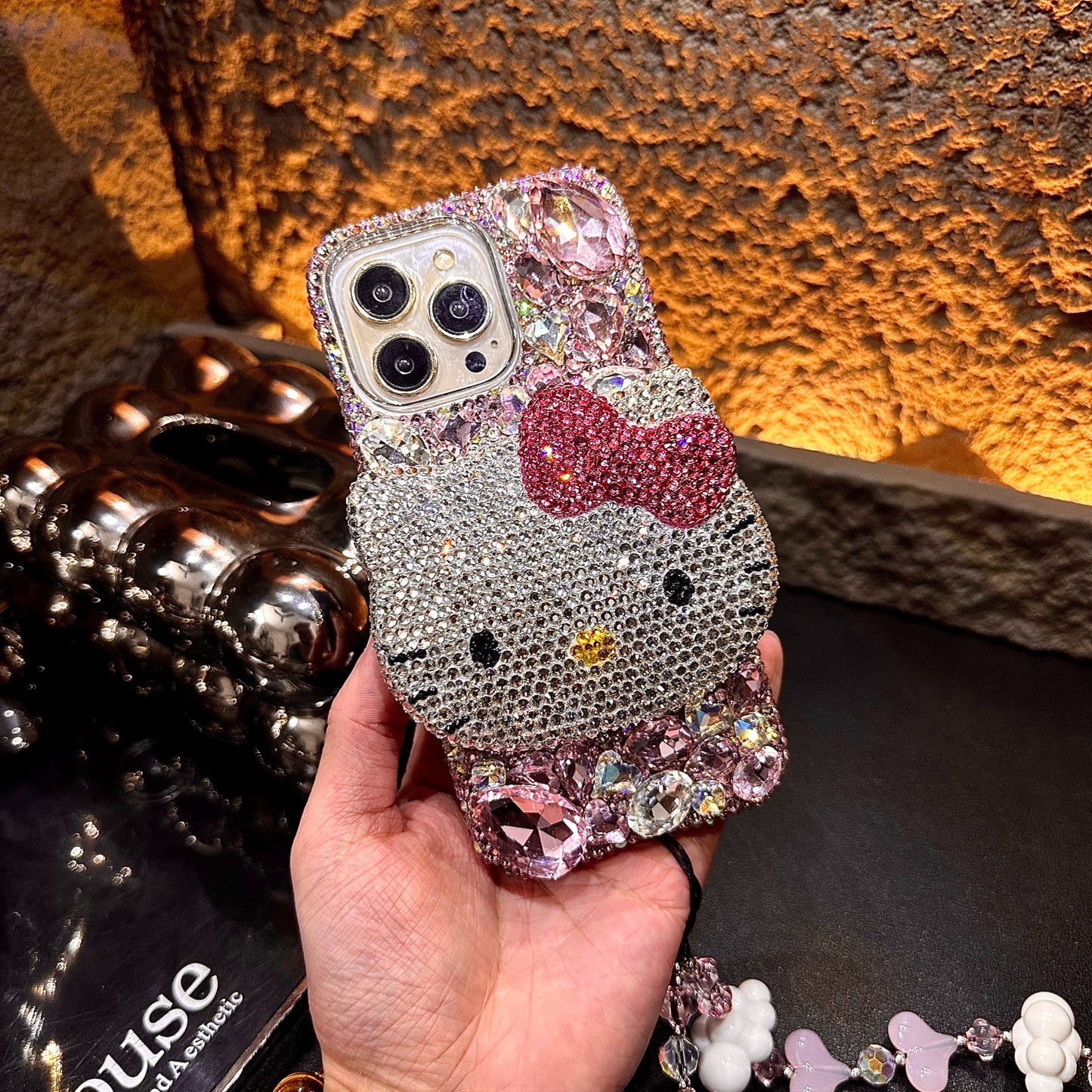 3D Hello Kitty Gorgeous Bling Pink Gem For iPhone Samsung Case