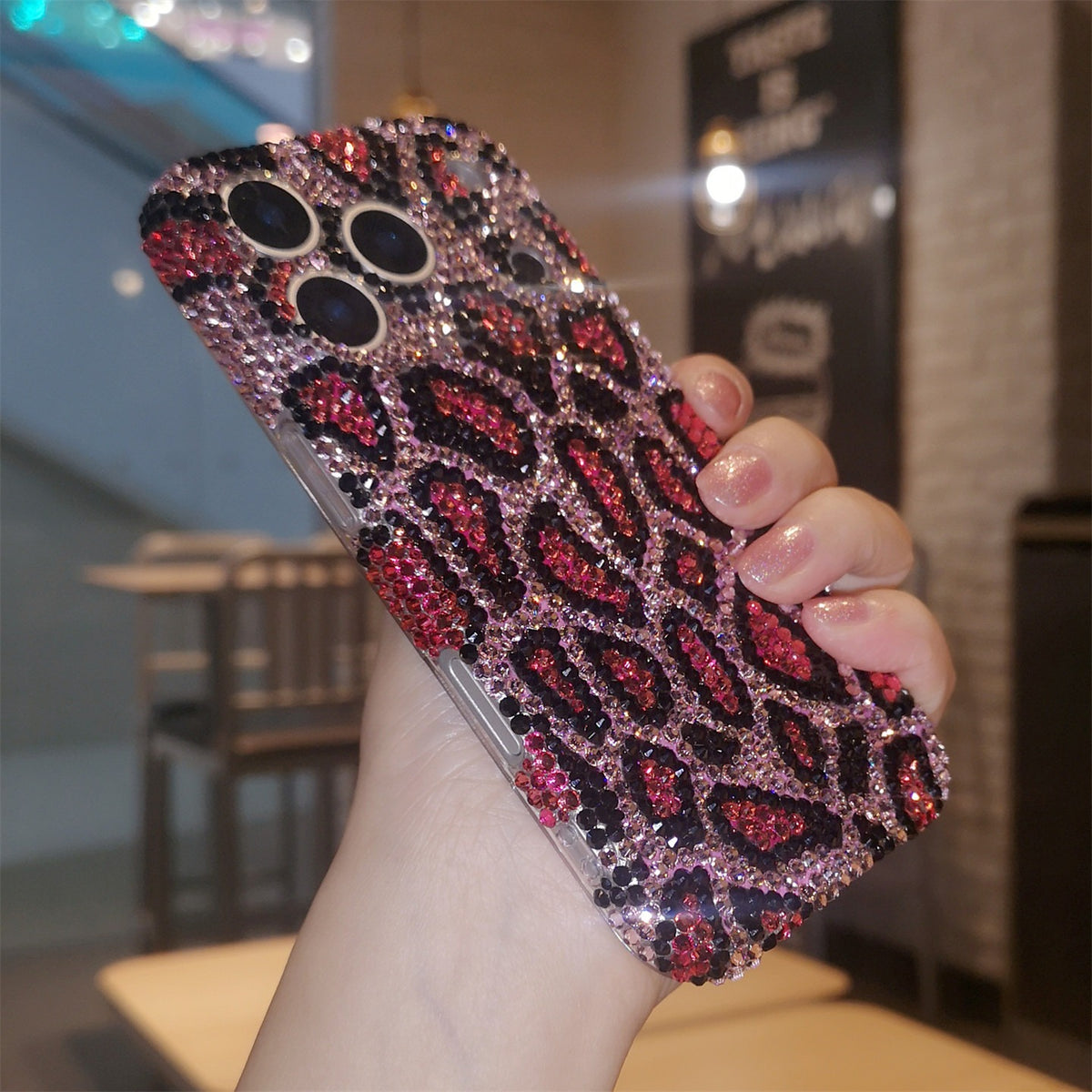 Handmade Luxury Pink Bling Rhinestone Leopard Case For iPhone