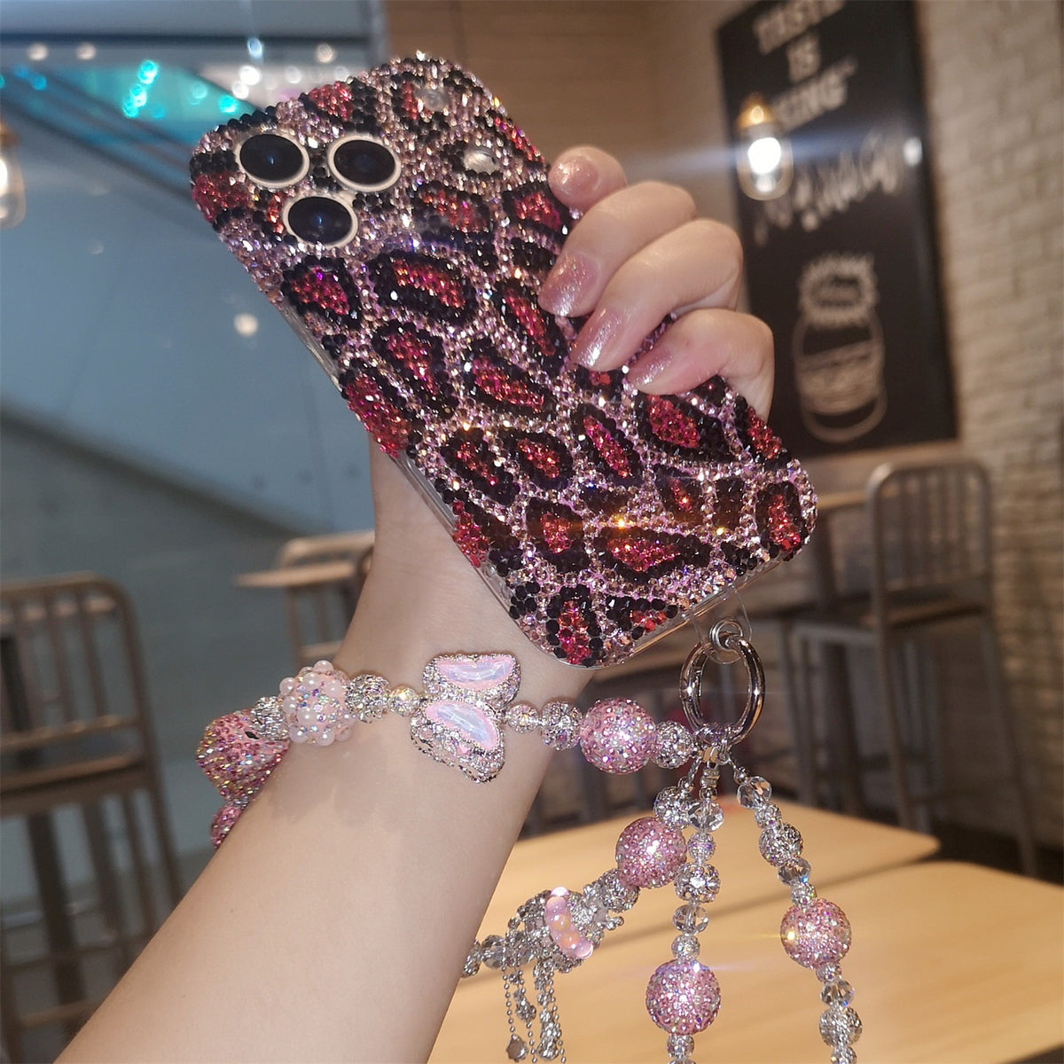 Handmade Luxury Pink Bling Rhinestone Leopard Case For iPhone