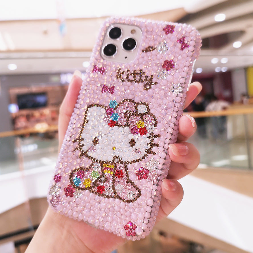 Handmade iPhone Case Luxury Bling Opal Rhinestone Cute Hello Kitty Case