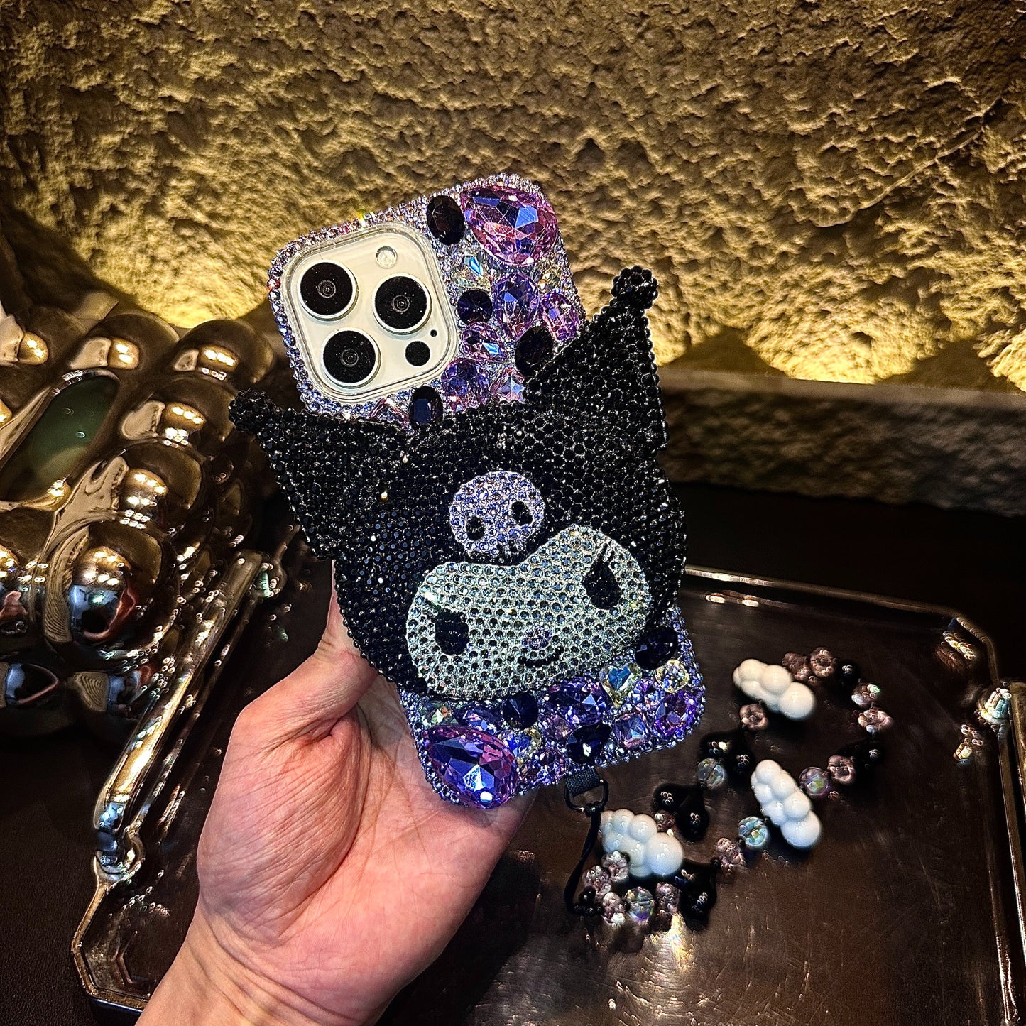 3D Kuromi Gorgeous Bling Purple Gemstone For iPhone Samsung Case