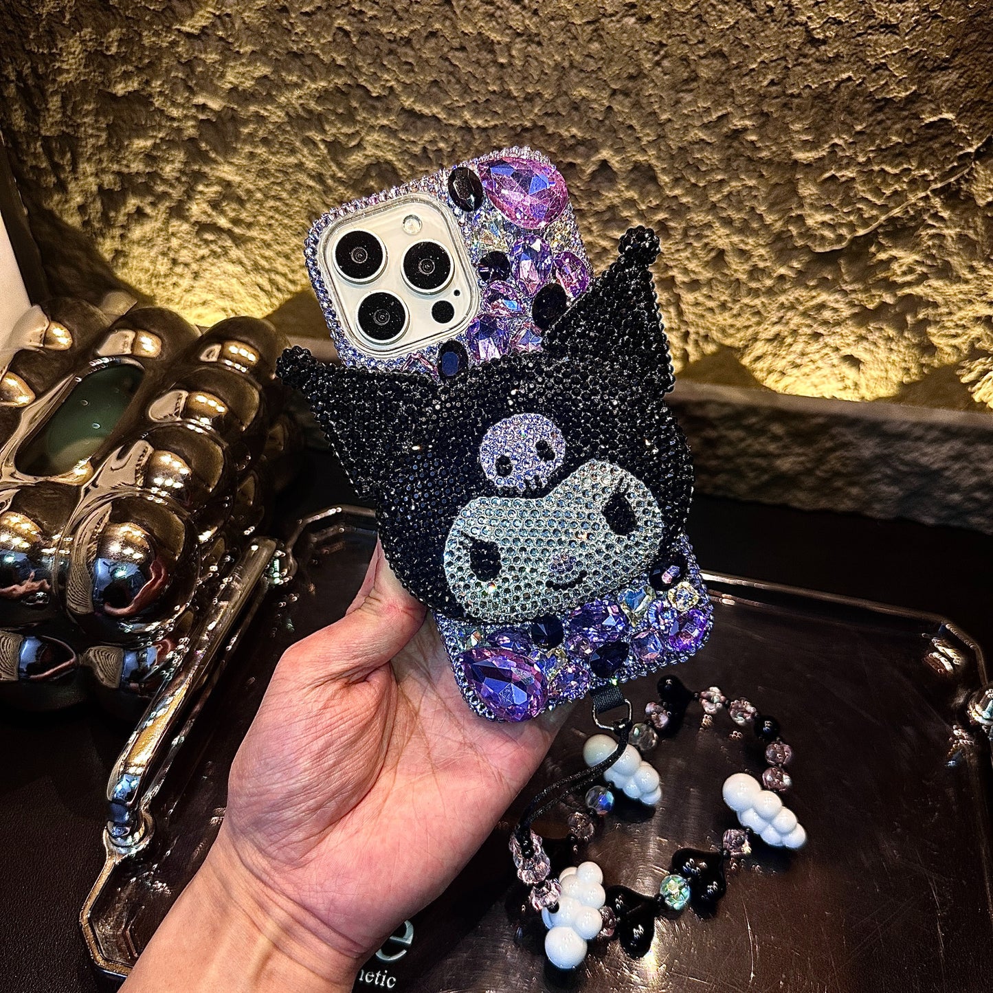 3D Kuromi Gorgeous Bling Purple Gemstone For iPhone Samsung Case