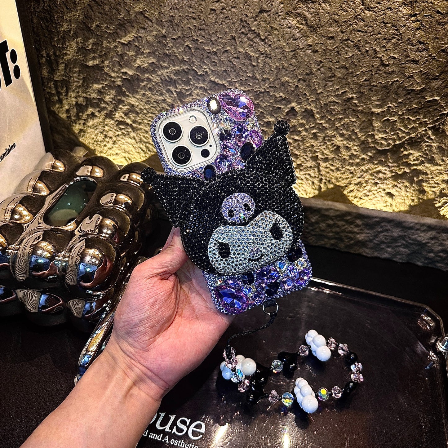 3D Kuromi Gorgeous Bling Purple Gemstone For iPhone Samsung Case