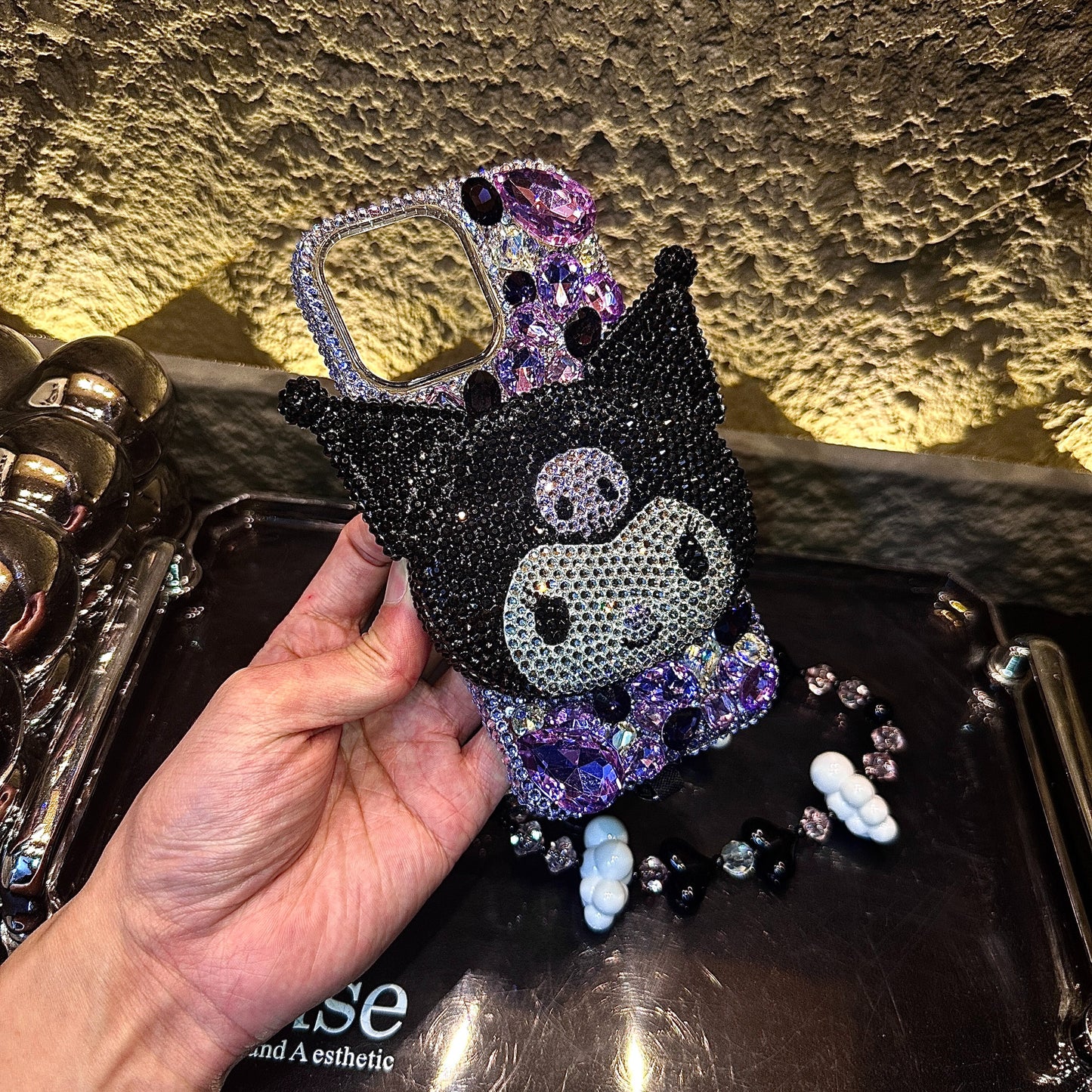 3D Kuromi Gorgeous Bling Purple Gemstone For iPhone Samsung Case