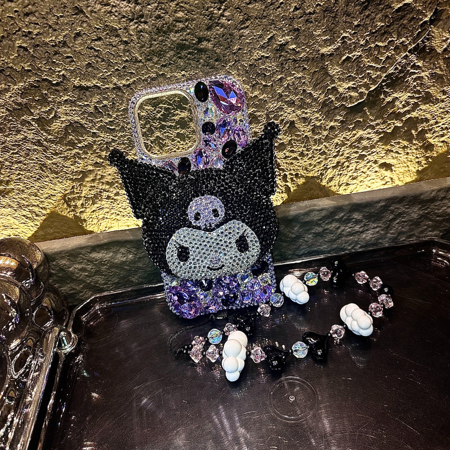 3D Kuromi Gorgeous Bling Purple Gemstone For iPhone Samsung Case