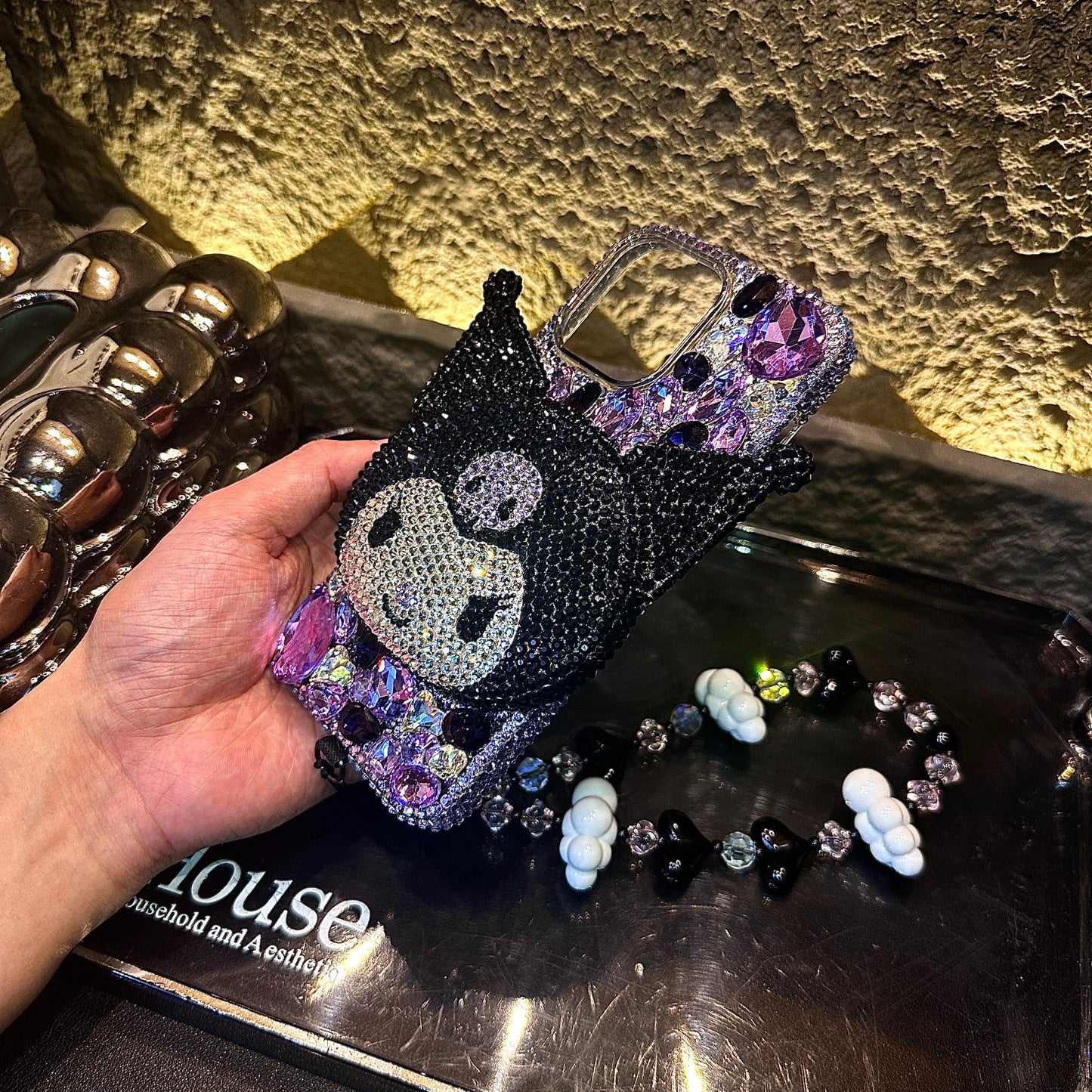 3D Kuromi Gorgeous Bling Purple Gemstone For iPhone Samsung Case
