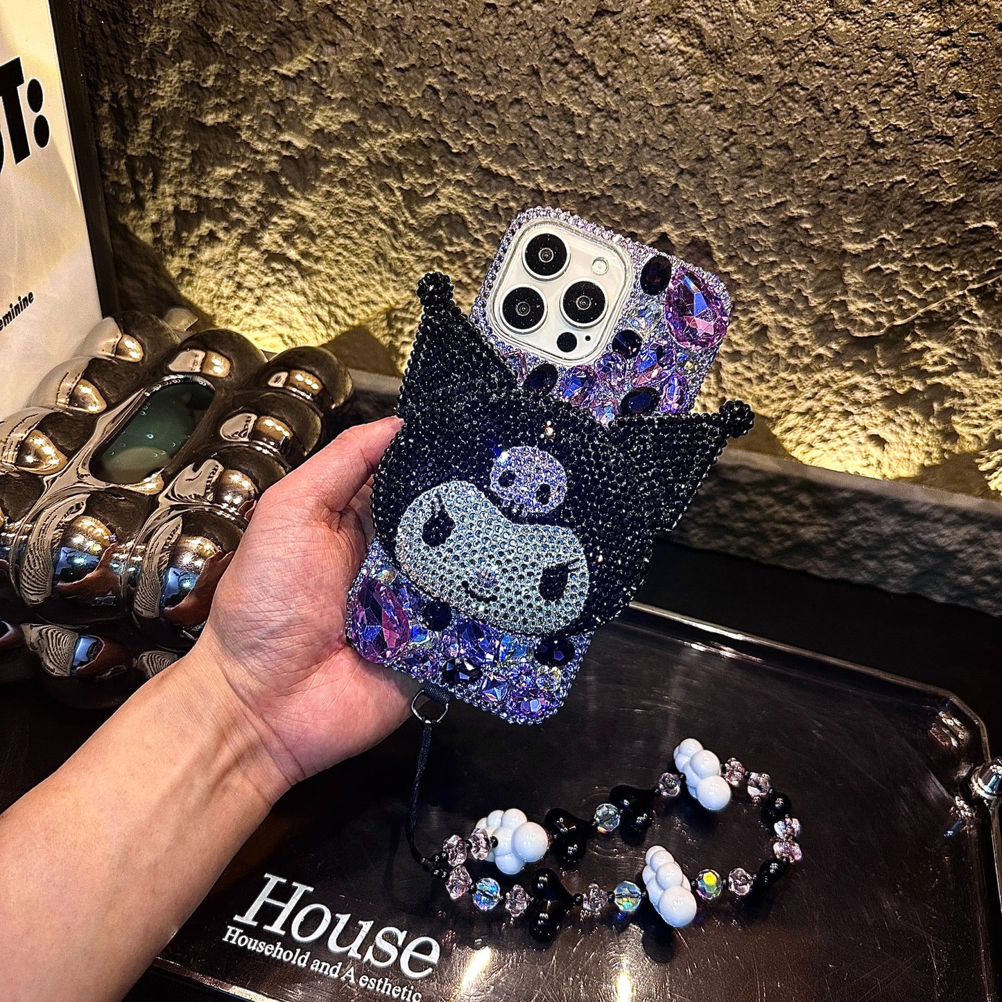 3D Kuromi Gorgeous Bling Purple Gemstone For iPhone Samsung Case