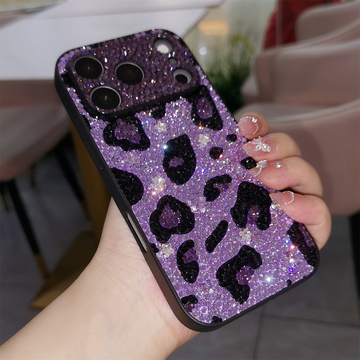 Handmade iPhone Case Luxury Purple Bling Rhinestone Leopard & Heart